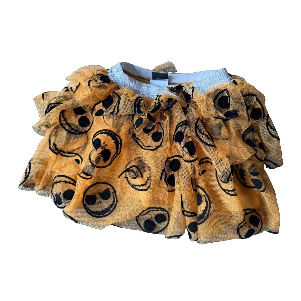 Disney The Nightmare Before Christmas Tutu Skirt Girls 3T Yellow Black Glitter